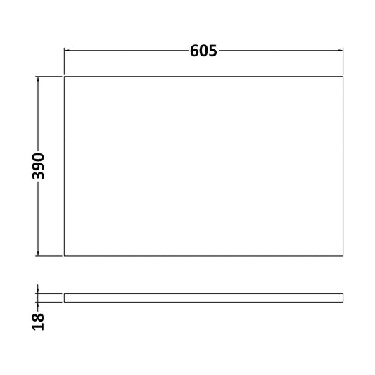 [BFWT260] 600 WORKTOP (605x390x18mm) - Technical Drawing