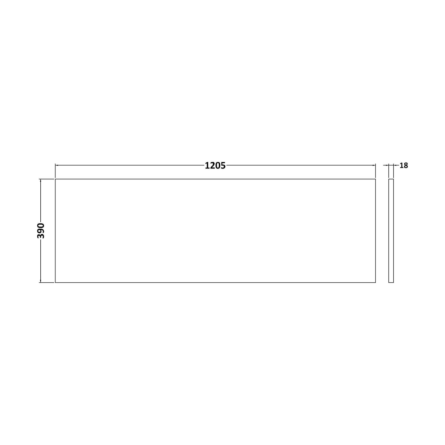 [BFWT2620] 1200 Worktop (1205x390x18mm) - Technical Drawing