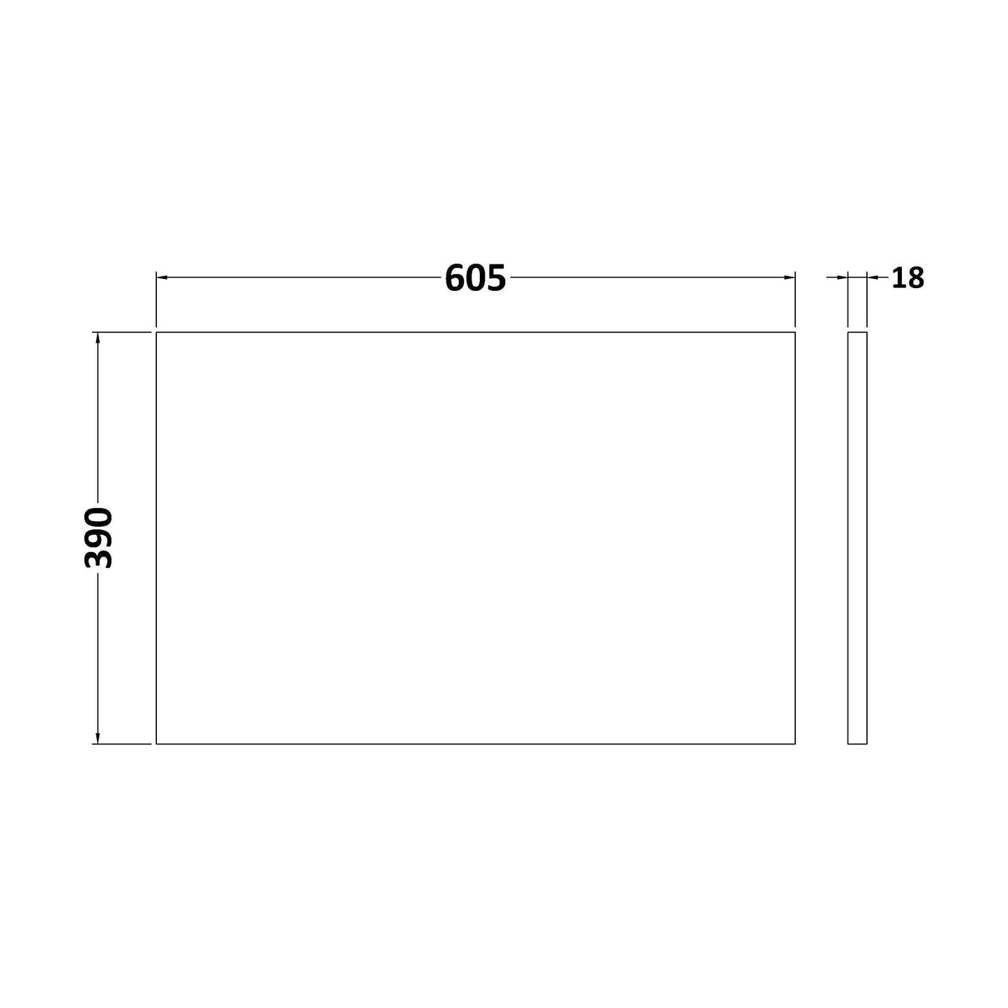 [BFWT2960] 600 Worktop (605x390x18mm) - Technical Drawing