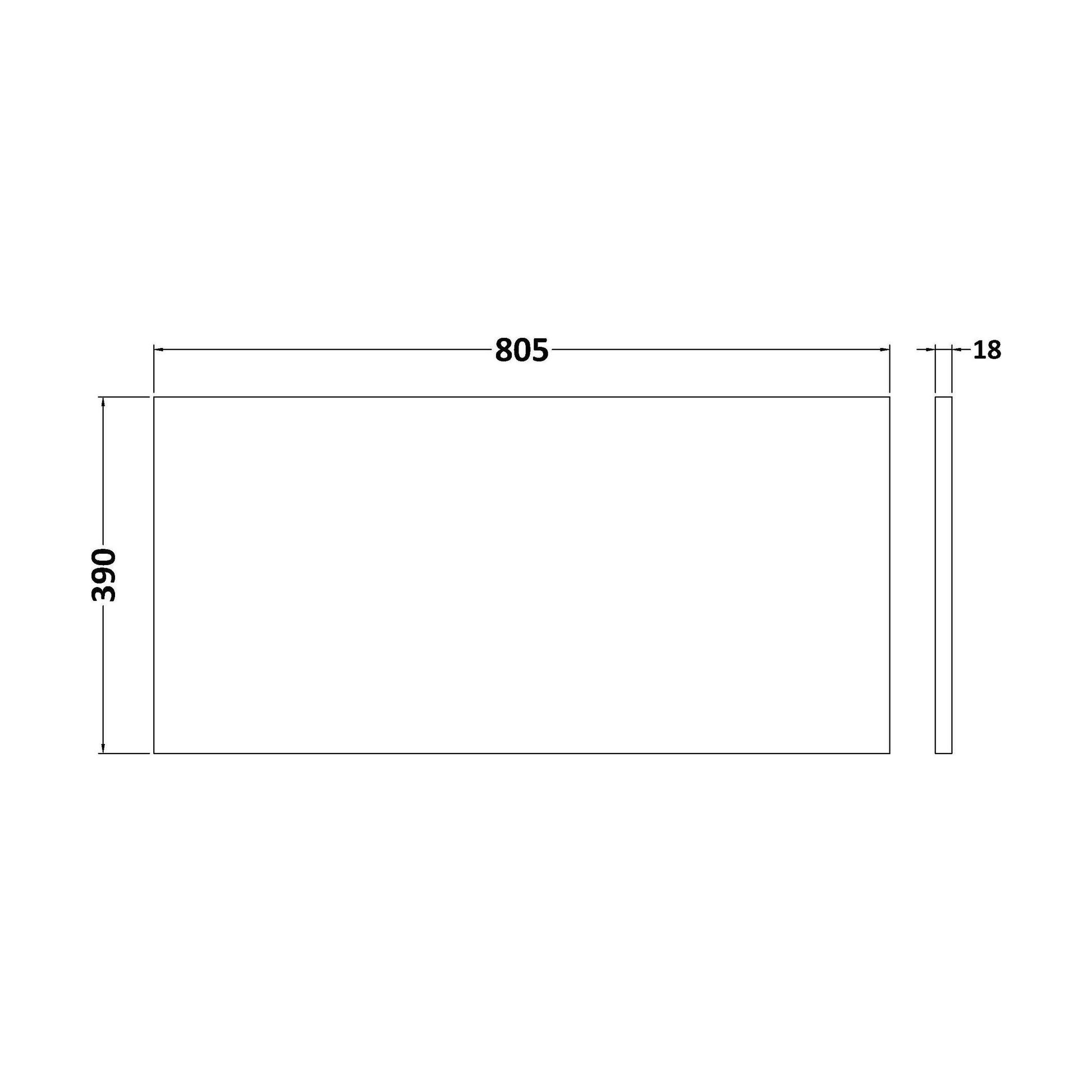 [BFWT2980] 800 Worktop (805x390x18mm) - Technical Drawing