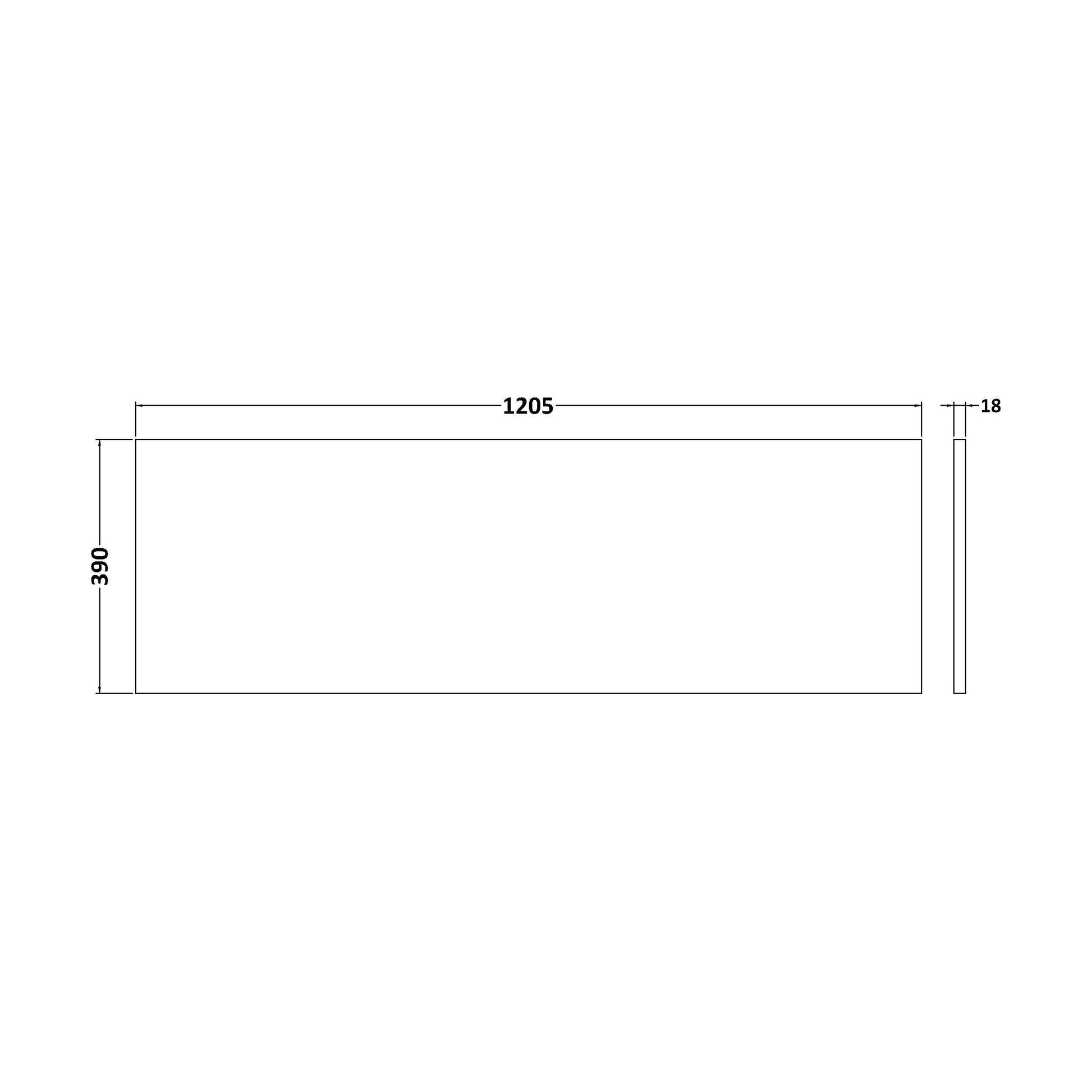 [BFWT3020] 1200 Worktop (1205x390x18mm) - Technical Drawing