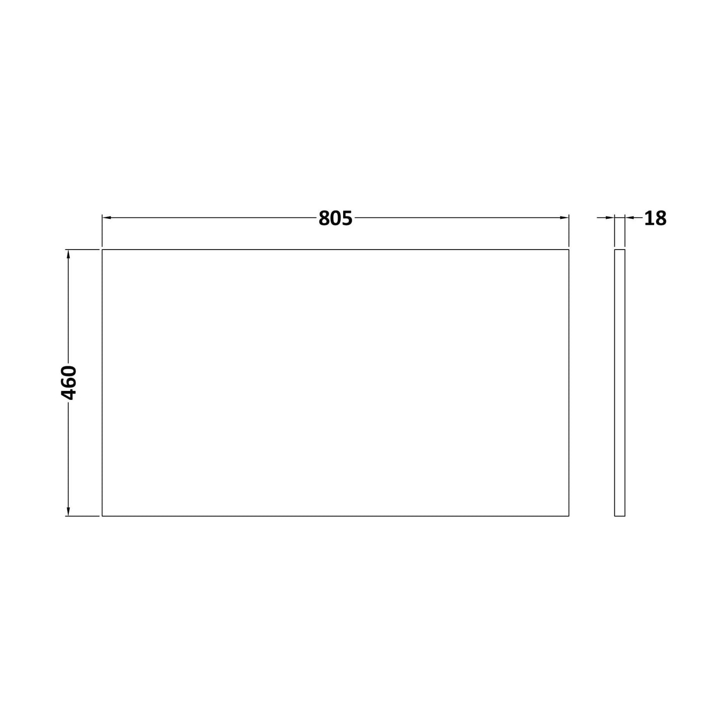 [BFWT30860] 800 Worktop (805x460x18mm) - Technical Drawing