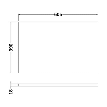 [BFWT360G] 600 Worktop (605x390x18mm) - Technical Drawing
