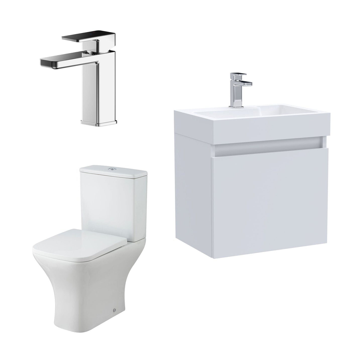 [BFZCH001] Cloakroom Suite - Vanity Unit, Tap and Toilet - White/Chrome - Cutout