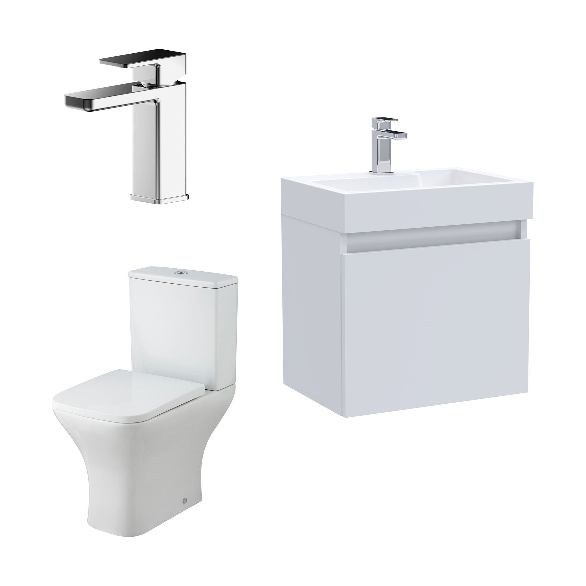 [BFZCH001] Cloakroom Suite - Vanity Unit, Tap and Toilet - White/Chrome - Cutout
