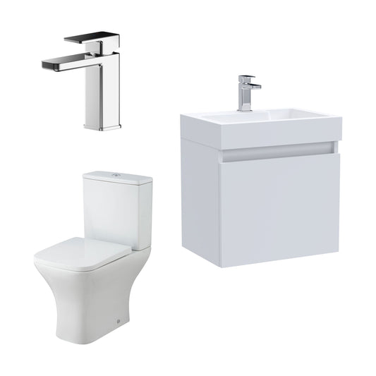 [BFZCH001] Cloakroom Suite - Vanity Unit, Tap and Toilet - White/Chrome - Cutout