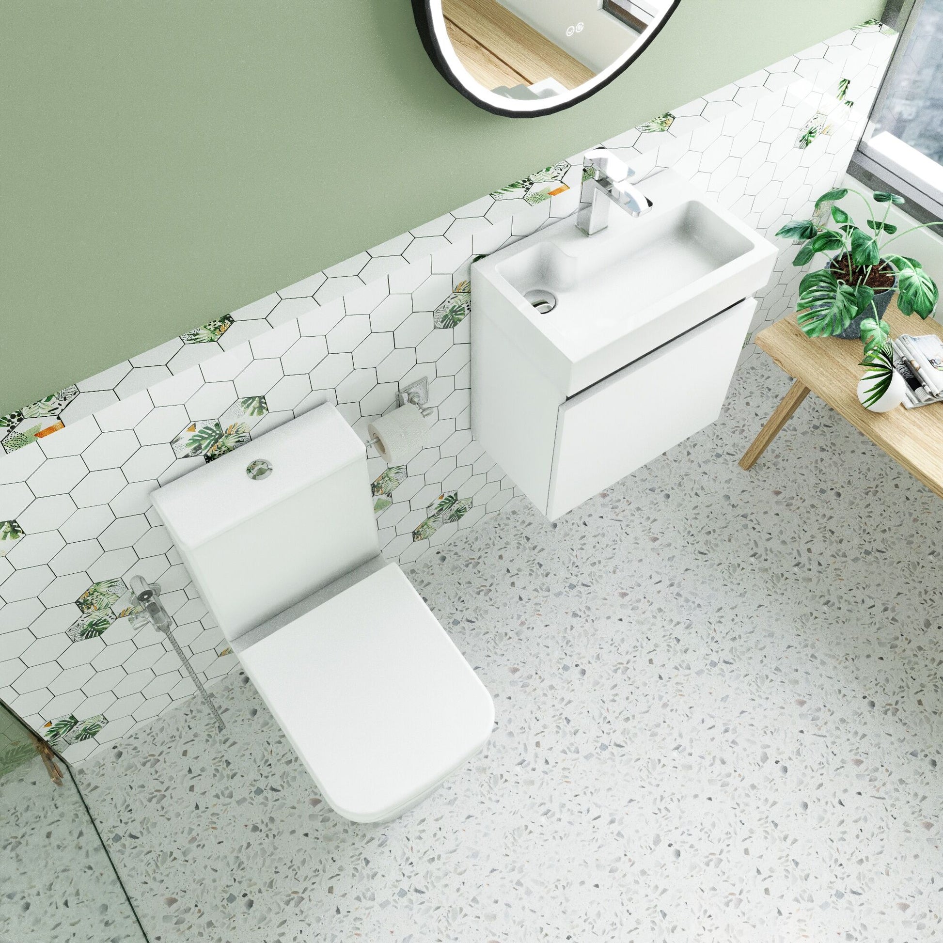 [BFZCH001] Cloakroom Suite - Vanity Unit, Tap and Toilet - White/Chrome - Lifestyle 2
