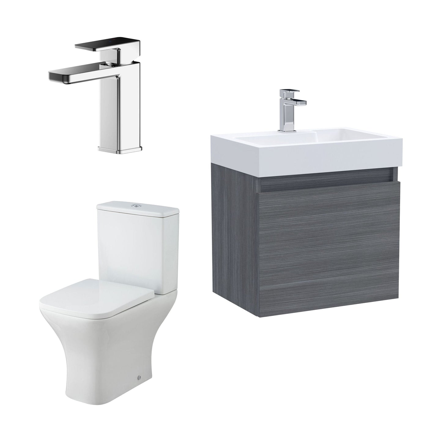 [BFZCH003] Cloakroom Suite - Vanity Unit, Tap and Toilet - Grey/Brass - Cutout