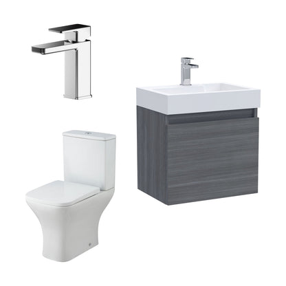 [BFZCH003] Cloakroom Suite - Vanity Unit, Tap and Toilet - Grey/Brass - Cutout