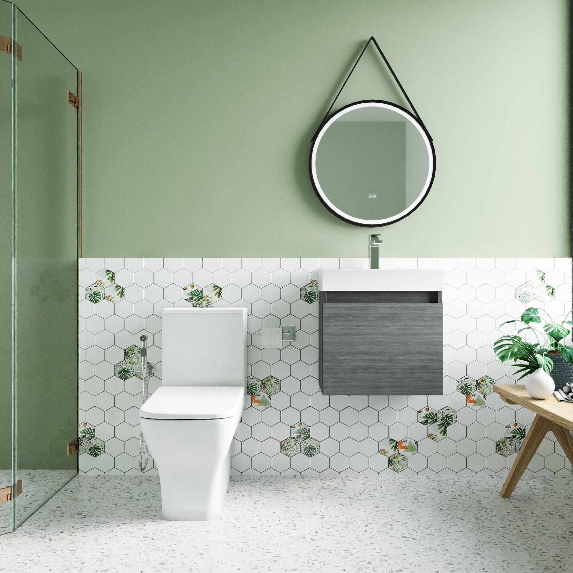 [BFZCH003] Cloakroom Suite - Vanity Unit, Tap and Toilet - Grey/Brass - Lifestyle 1