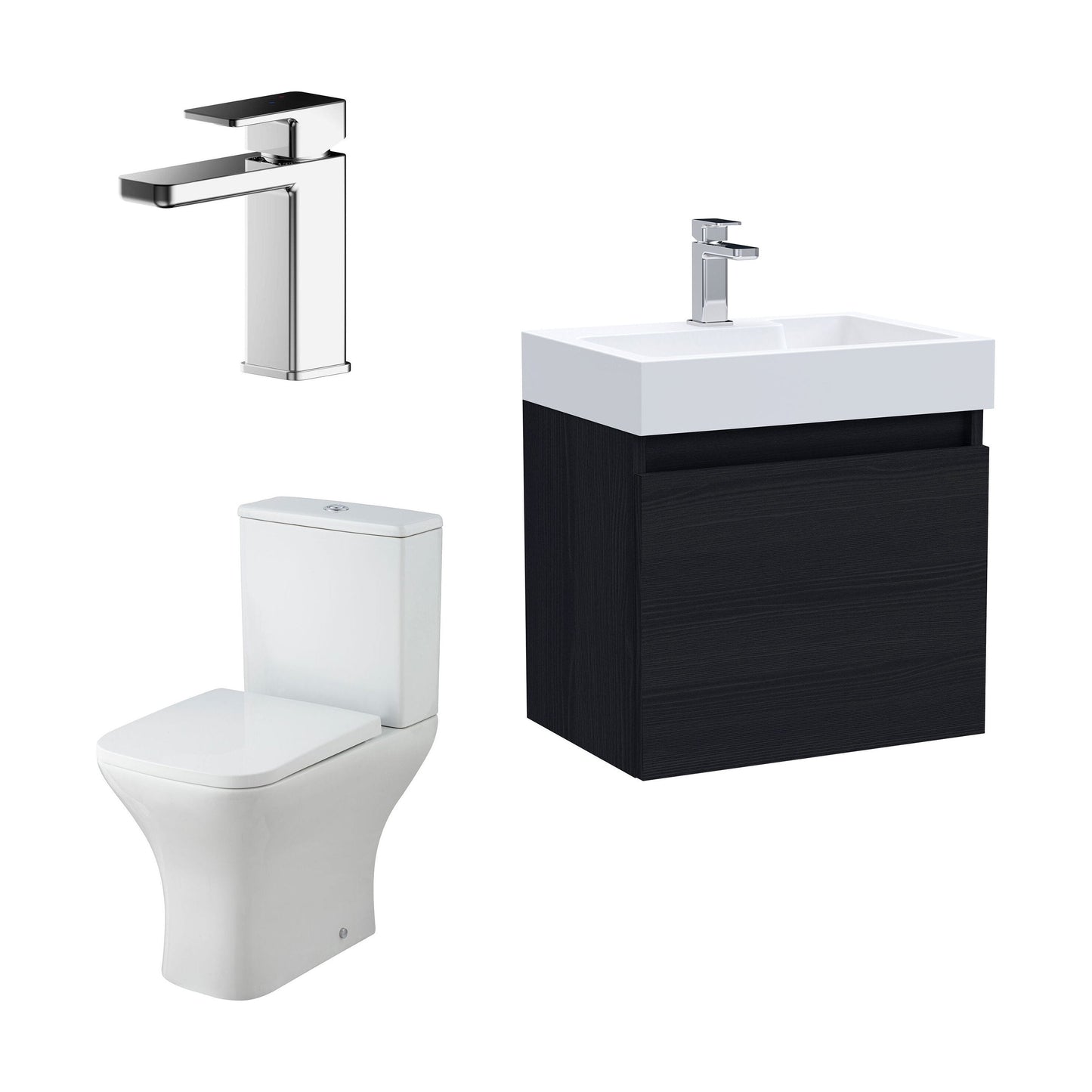 [BFZCH004] Cloakroom Suite - Vanity Unit, Tap and Toilet Set - Charcoal Black/Chrome - Cutout