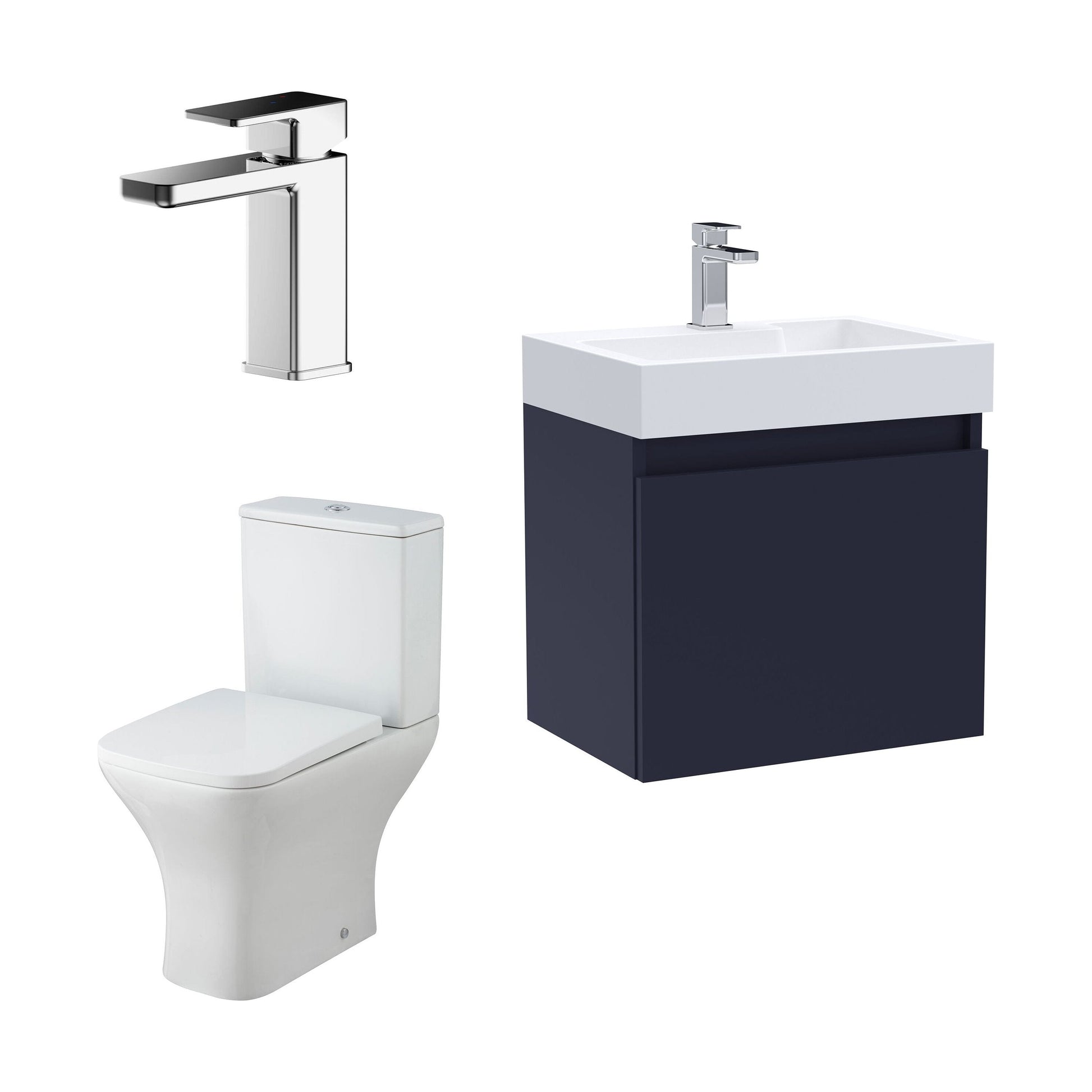 [BFZCH008] Cloakroom Suite - Vanity Unit, Tap and Toilet Set - Electric Blue/Chrome - Cutout