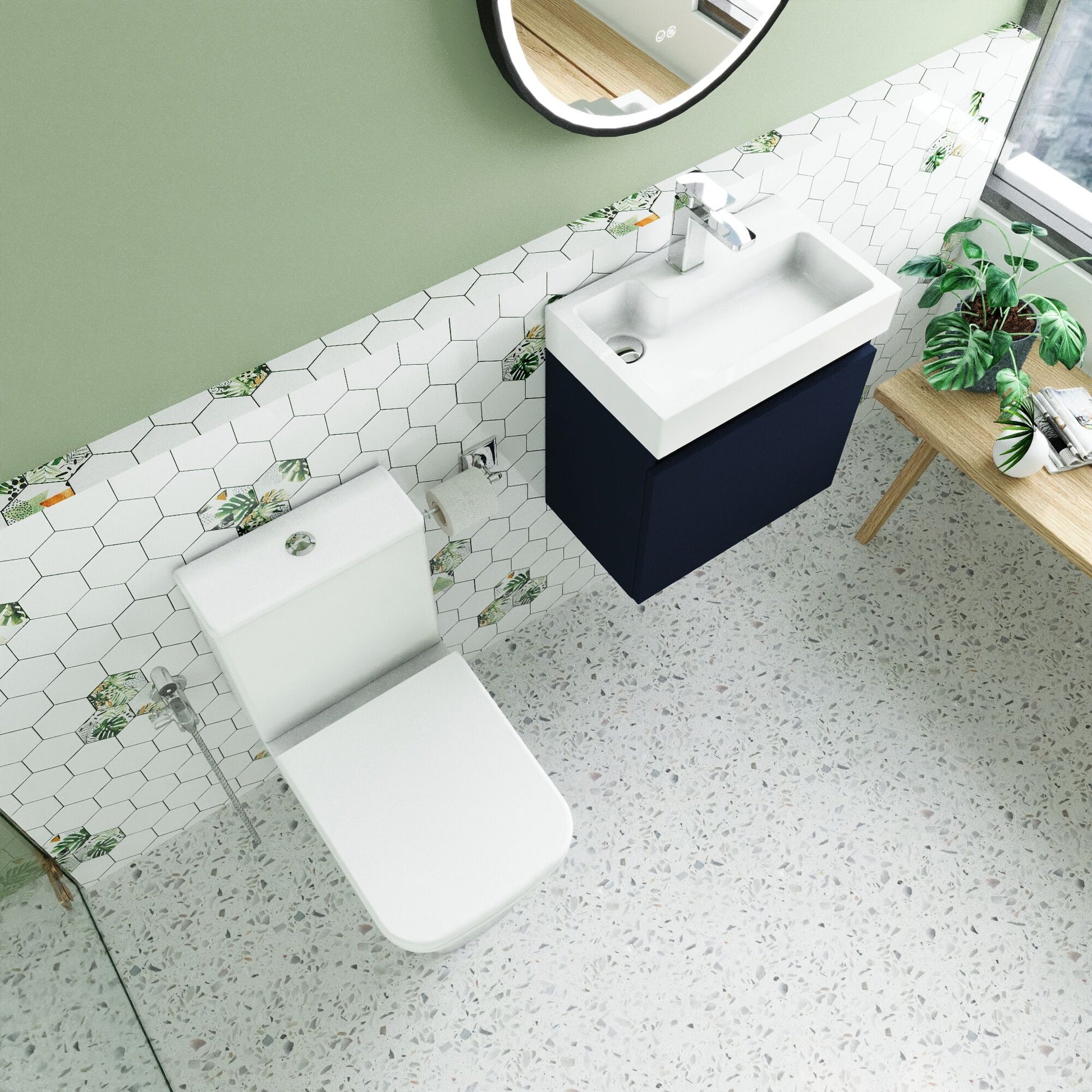 [BFZCH008] Cloakroom Suite - Vanity Unit, Tap and Toilet Set - Electric Blue/Chrome - Lifestyle 2