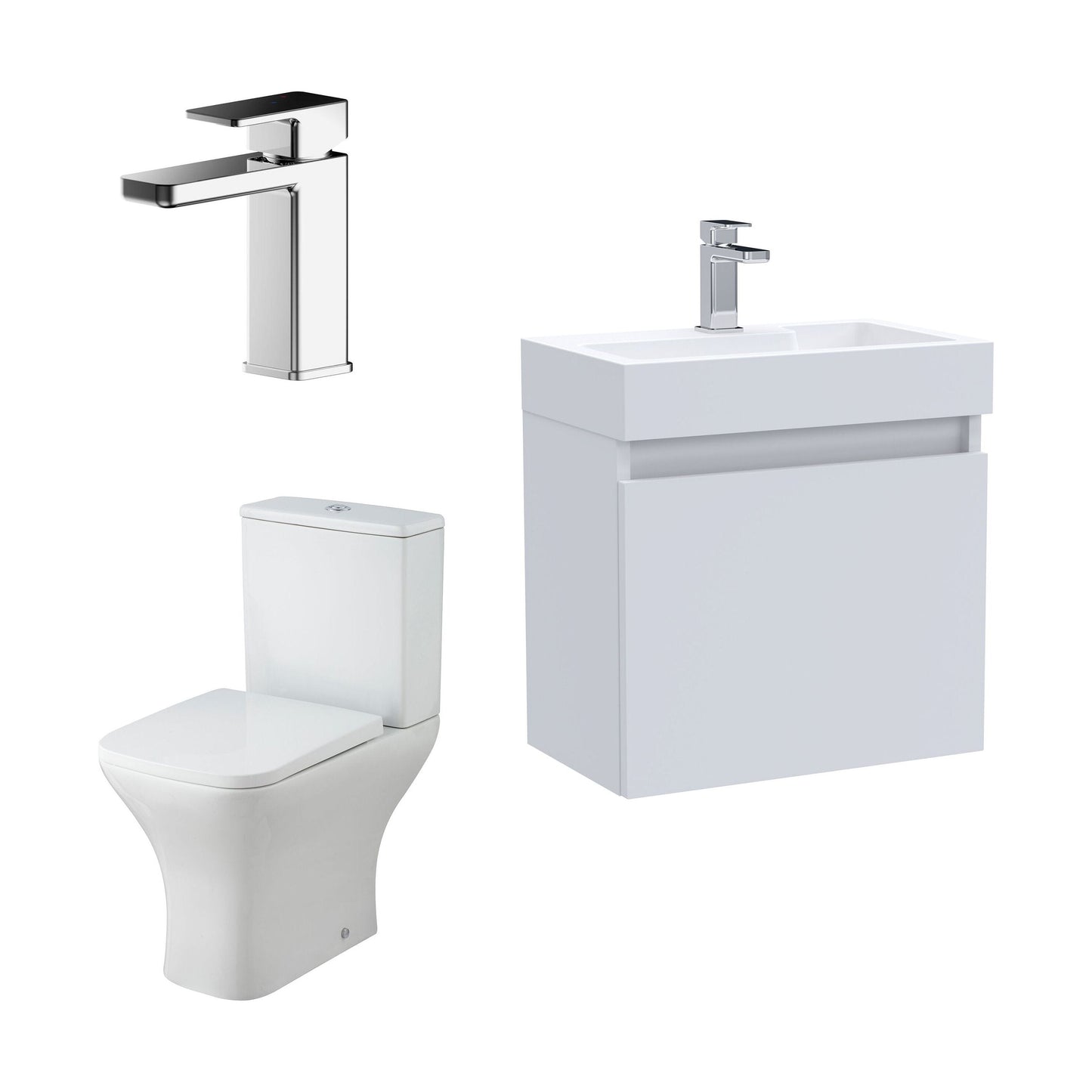 [BFZCH010] Cloakroom Suite - Slimline Vanity Unit, Tap and Toilet - Gloss White/Chrome - Cutout