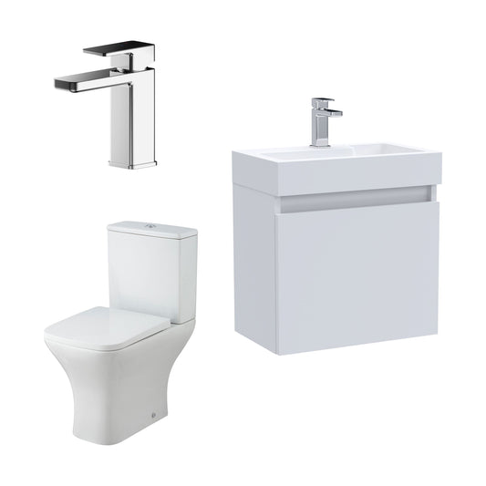 [BFZCH010] Cloakroom Suite - Slimline Vanity Unit, Tap and Toilet - Gloss White/Chrome - Cutout