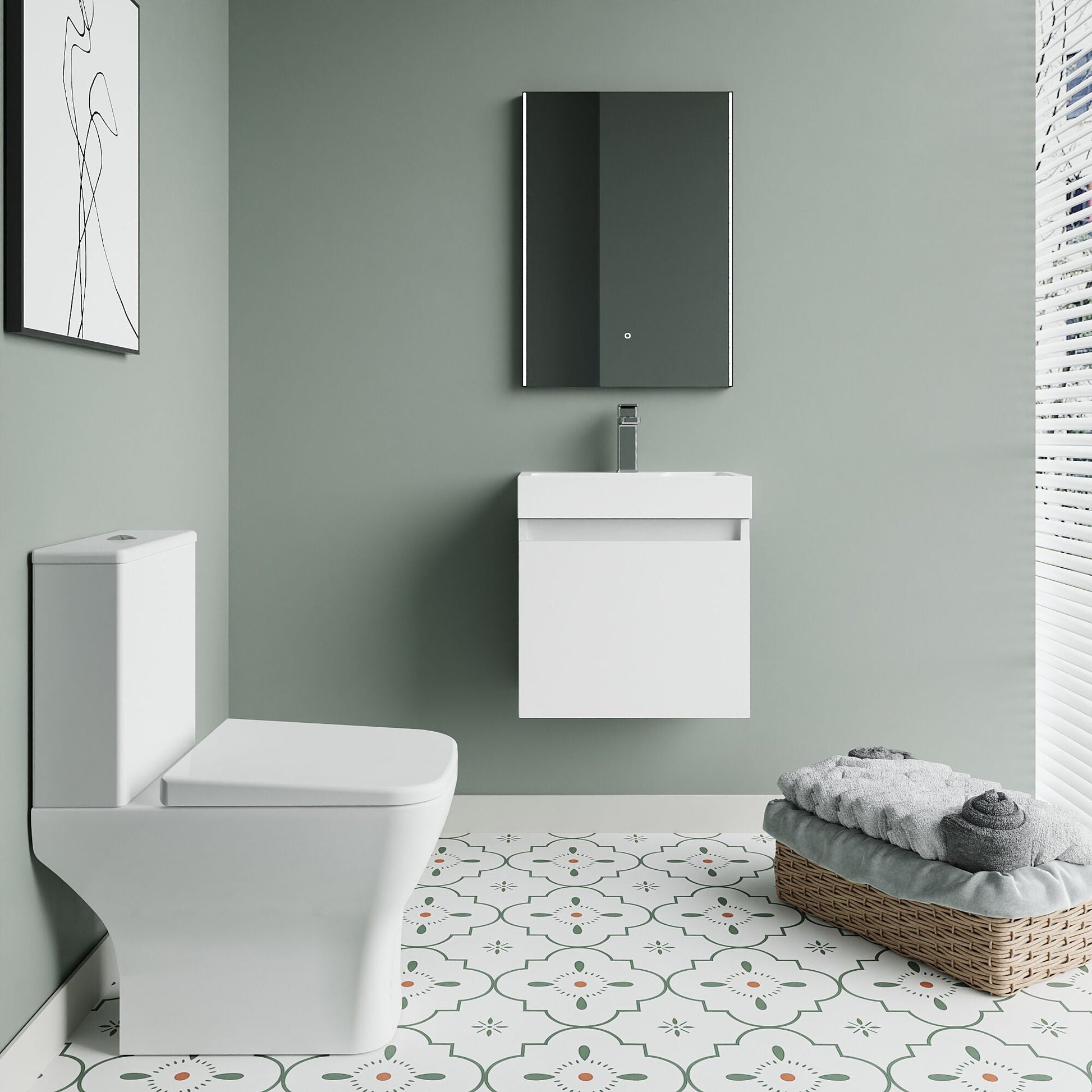 [BFZCH010] Cloakroom Suite - Slimline Vanity Unit, Tap and Toilet - Gloss White/Chrome - Lifestyle 1