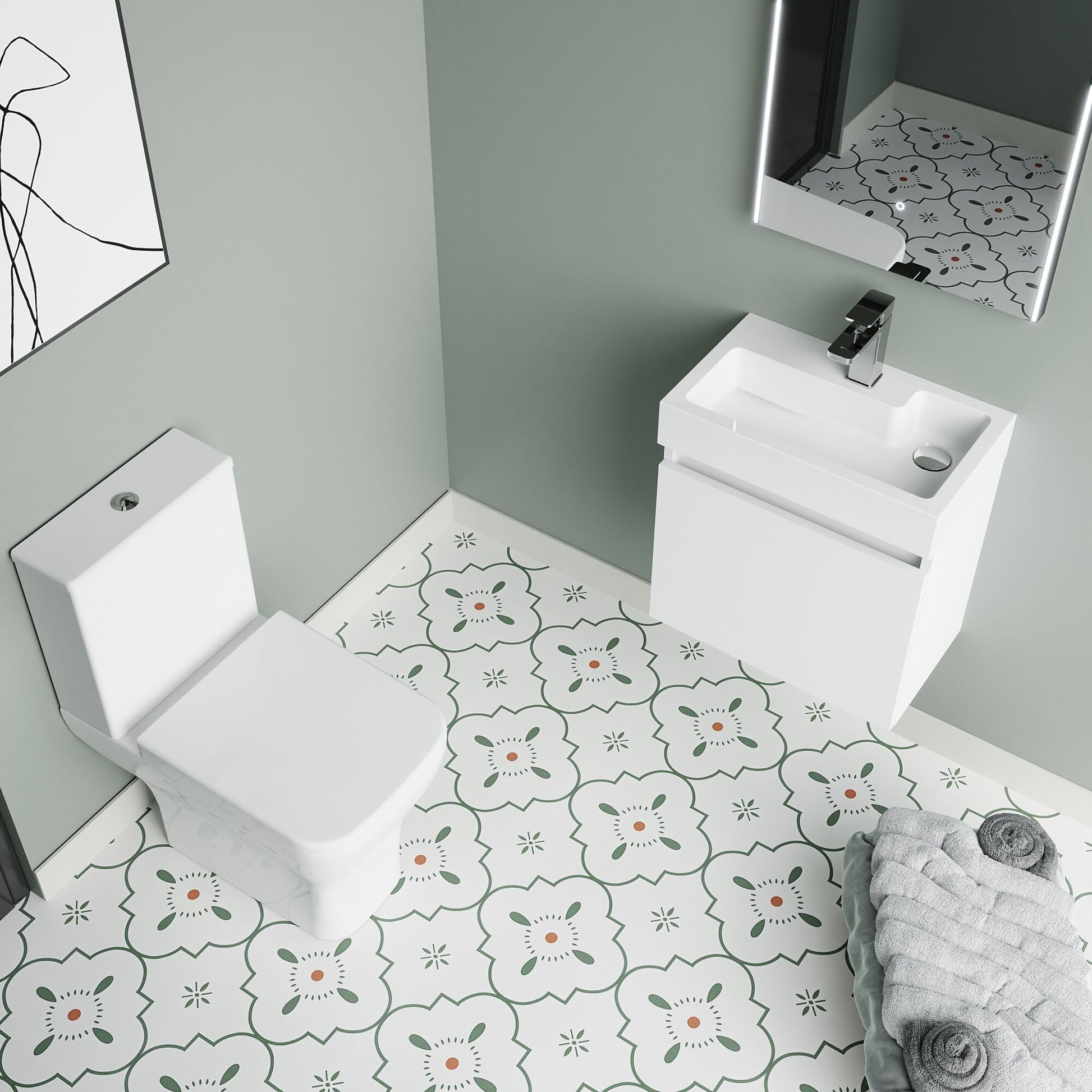 [BFZCH010] Cloakroom Suite - Slimline Vanity Unit, Tap and Toilet - Gloss White/Chrome - Lifestyle 2