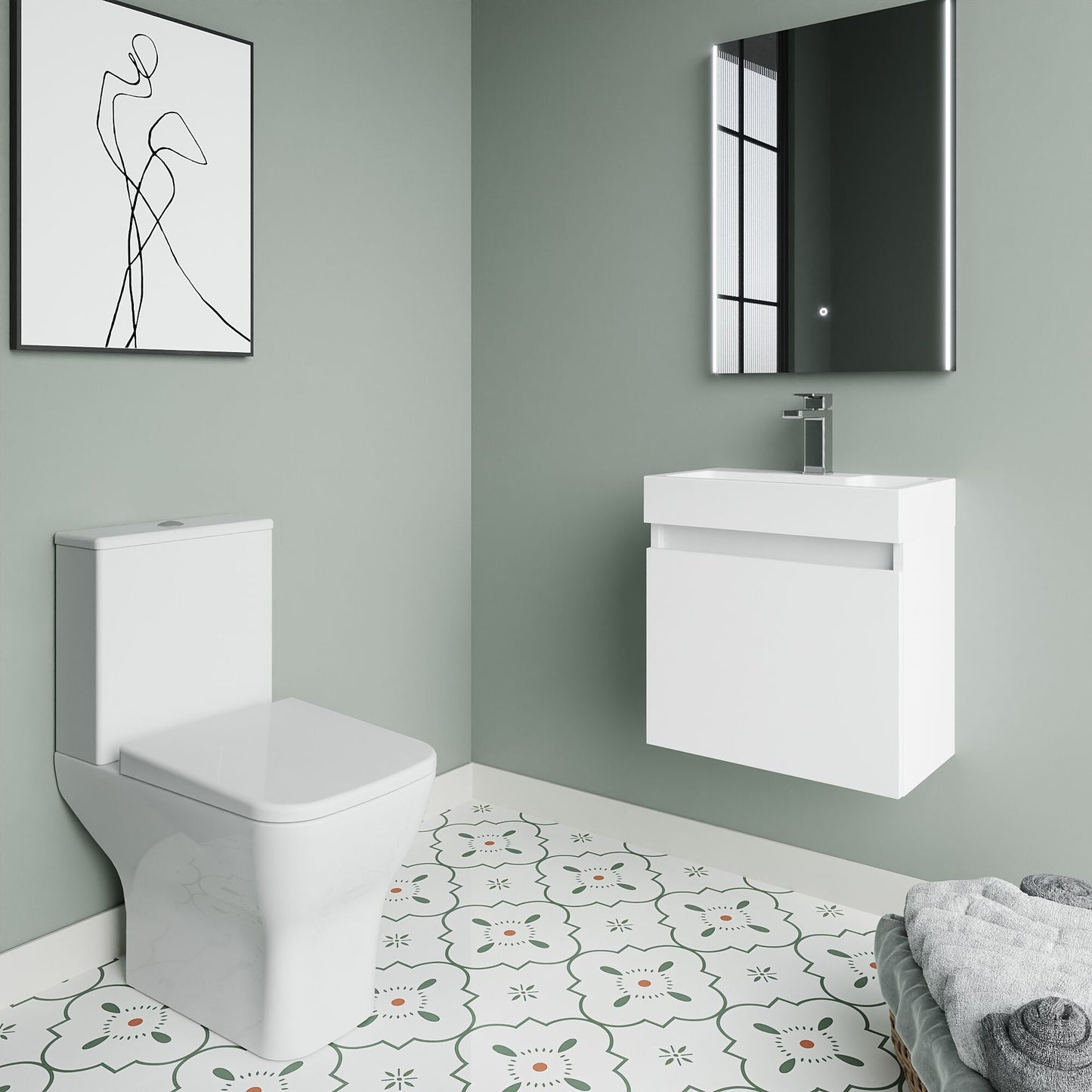 [BFZCH010] Cloakroom Suite - Slimline Vanity Unit, Tap and Toilet - Gloss White/Chrome - Lifestyle 3