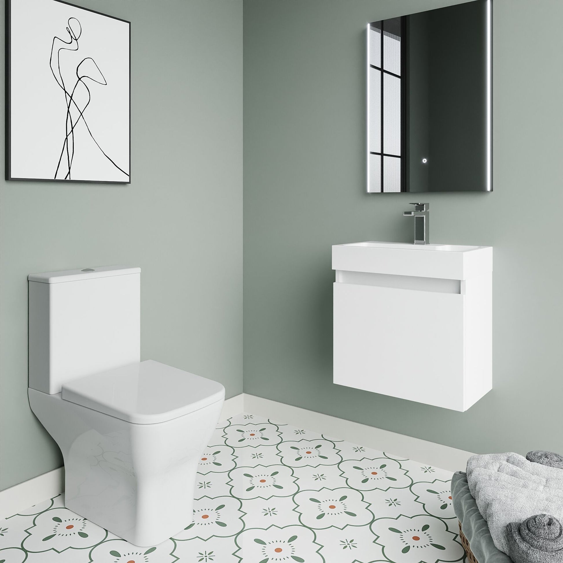 [BFZCH010] Cloakroom Suite - Slimline Vanity Unit, Tap and Toilet - Gloss White/Chrome - Lifestyle 3