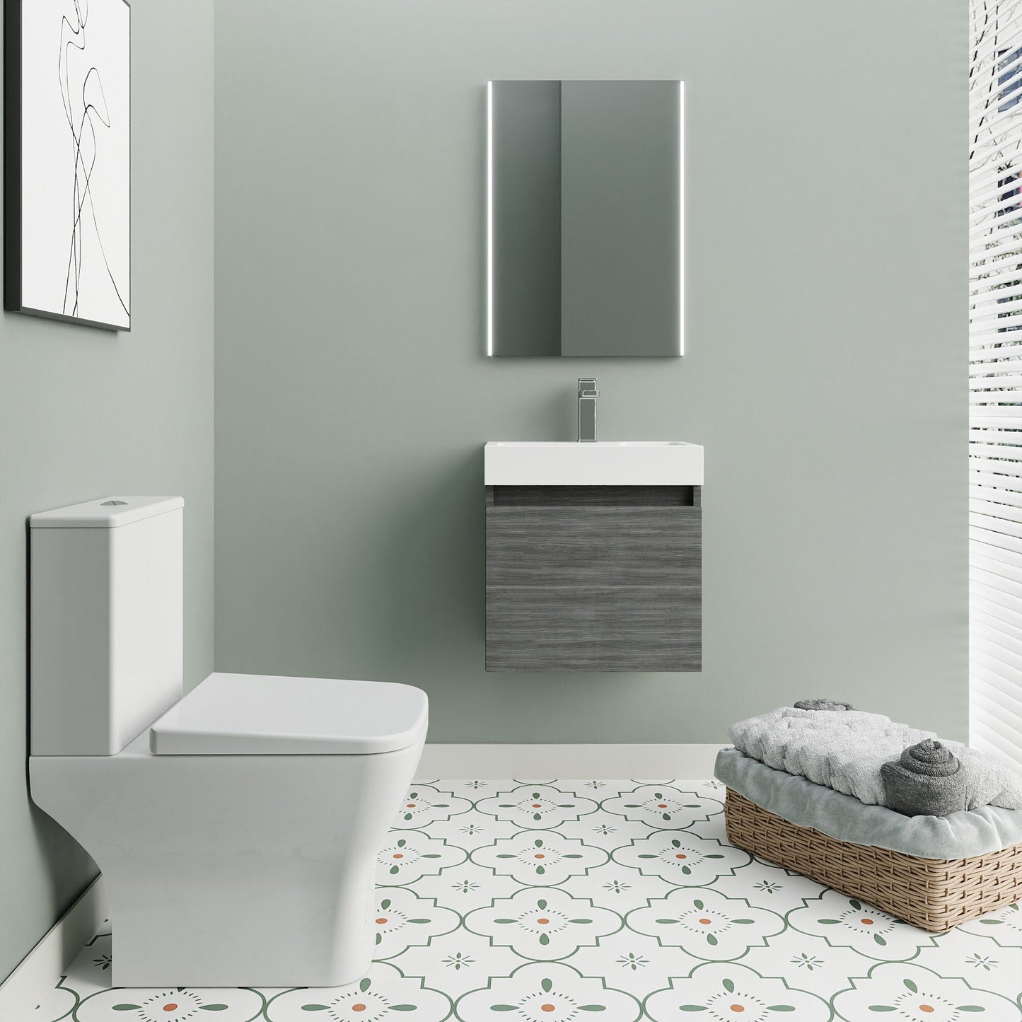 [BFZCH012] Cloakroom Suite - Vanity Unit, Tap and Toilet - Grey - Lifestyle 1