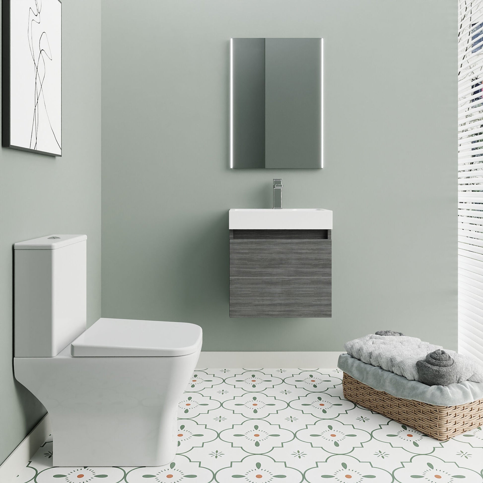 [BFZCH012] Cloakroom Suite - Vanity Unit, Tap and Toilet - Grey - Lifestyle 1