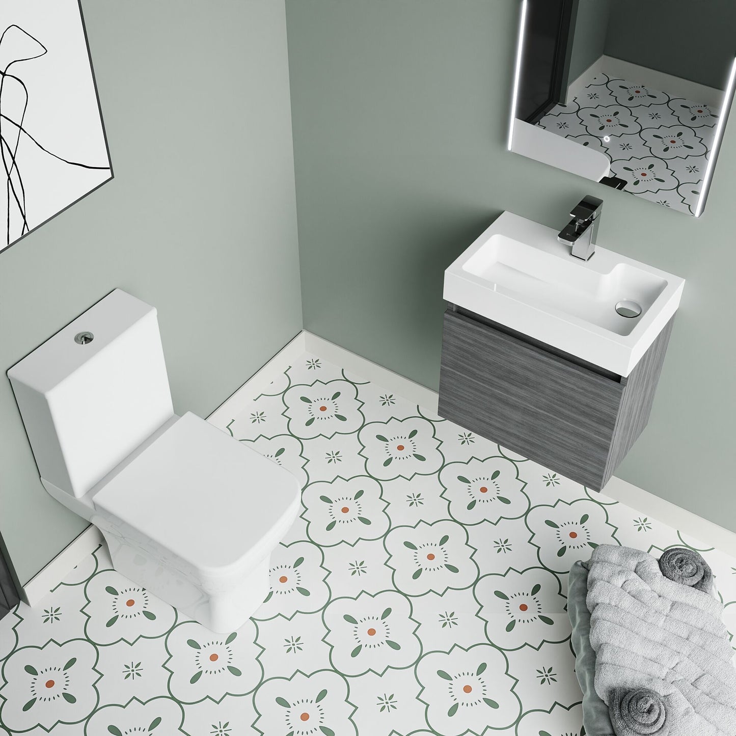 [BFZCH012] Cloakroom Suite - Vanity Unit, Tap and Toilet - Grey - Lifestyle 2