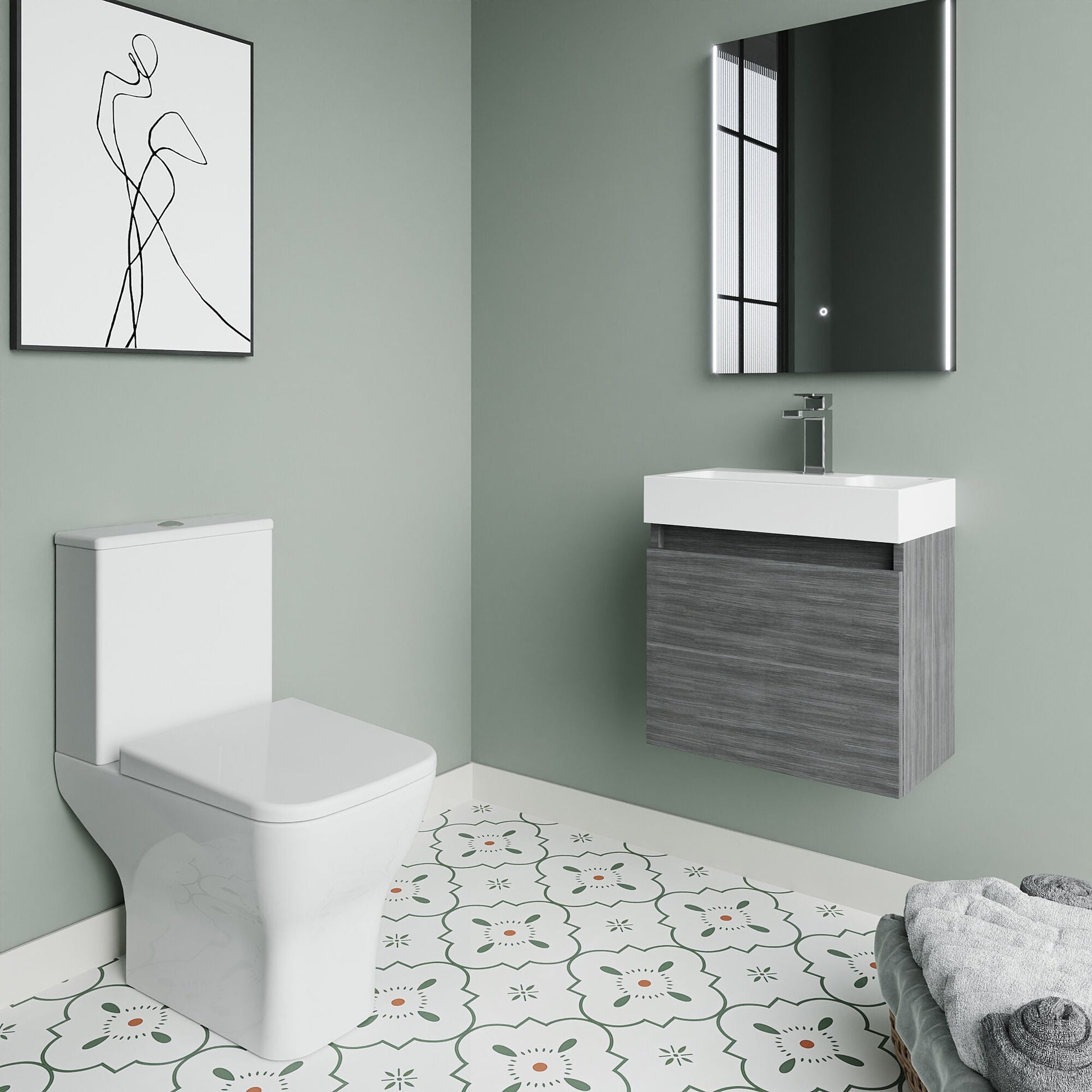 [BFZCH012] Cloakroom Suite - Vanity Unit, Tap and Toilet - Grey - Lifestyle 3