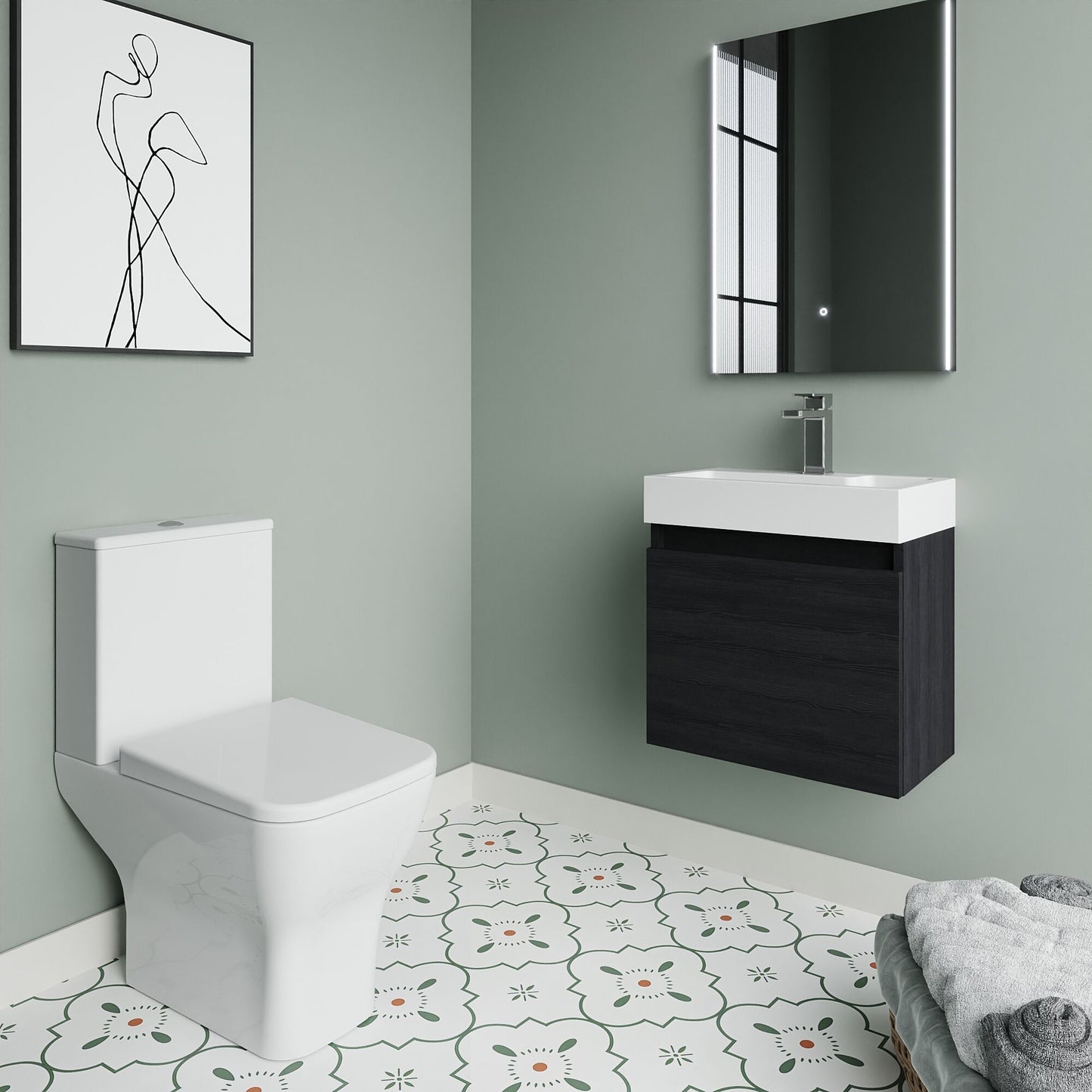 [BFZCH013] Cloakroom Suite - Slimline Vanity Unit, Tap and Toilet - Charcoal Black/Chrome - Lifestyle 3