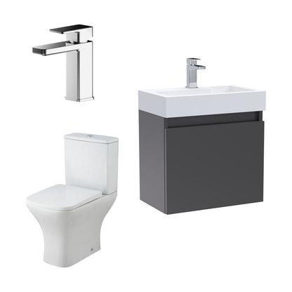 [BFZCH015] Cloakroom Suite - Slimline Vanity Unit, Tap and Toilet - Gloss Grey/Chrome - Cutout