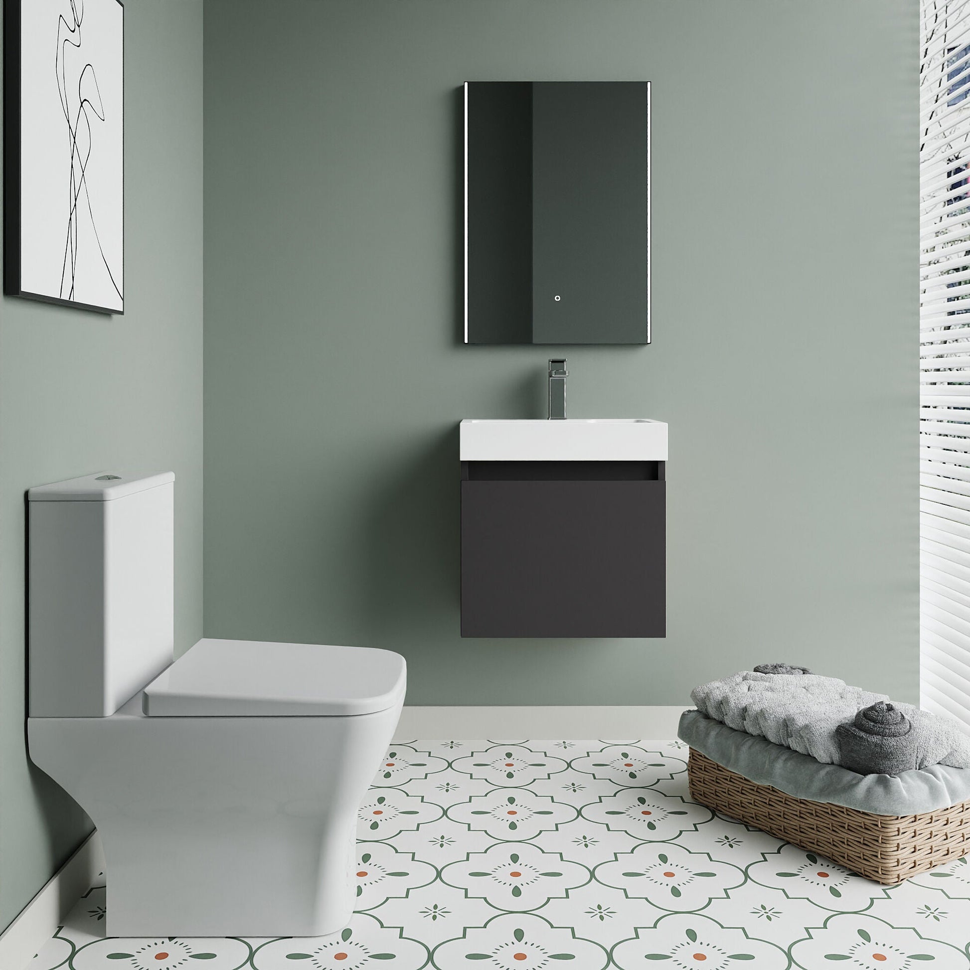 [BFZCH015] Cloakroom Suite - Slimline Vanity Unit, Tap and Toilet - Gloss Grey/Chrome - Lifestyle 1