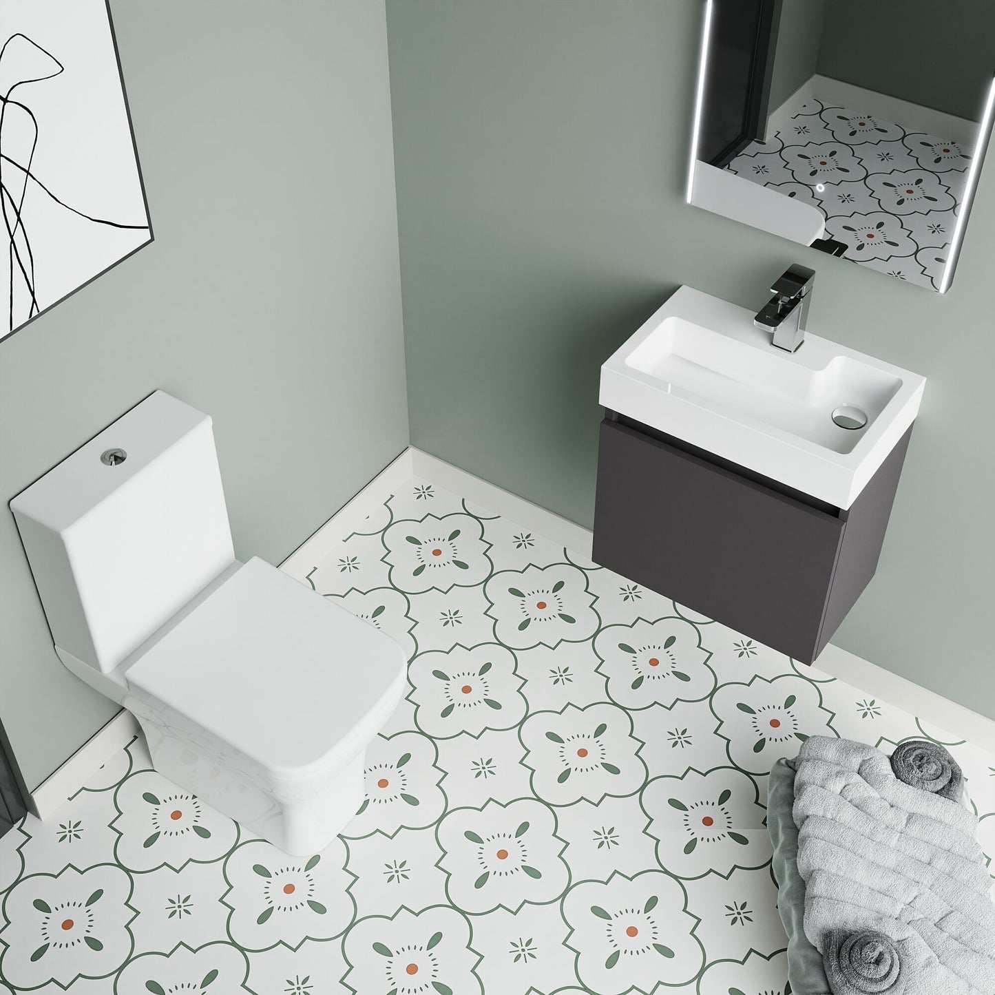 [BFZCH015] Cloakroom Suite - Slimline Vanity Unit, Tap and Toilet - Gloss Grey/Chrome - Lifestyle 2