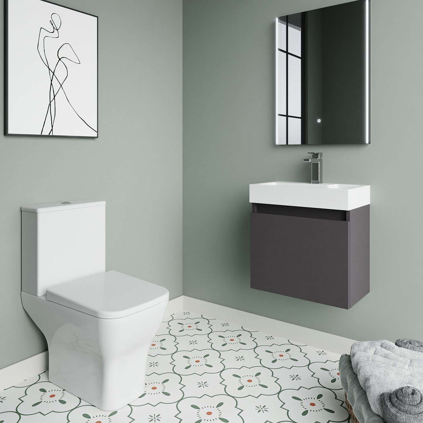 [BFZCH015] Cloakroom Suite - Slimline Vanity Unit, Tap and Toilet - Gloss Grey/Chrome - Lifestyle 3