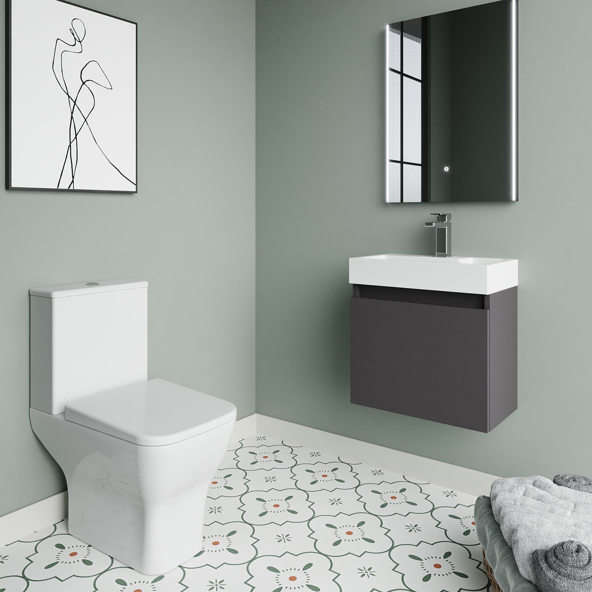 [BFZCH015] Cloakroom Suite - Slimline Vanity Unit, Tap and Toilet - Gloss Grey/Chrome - Lifestyle 3