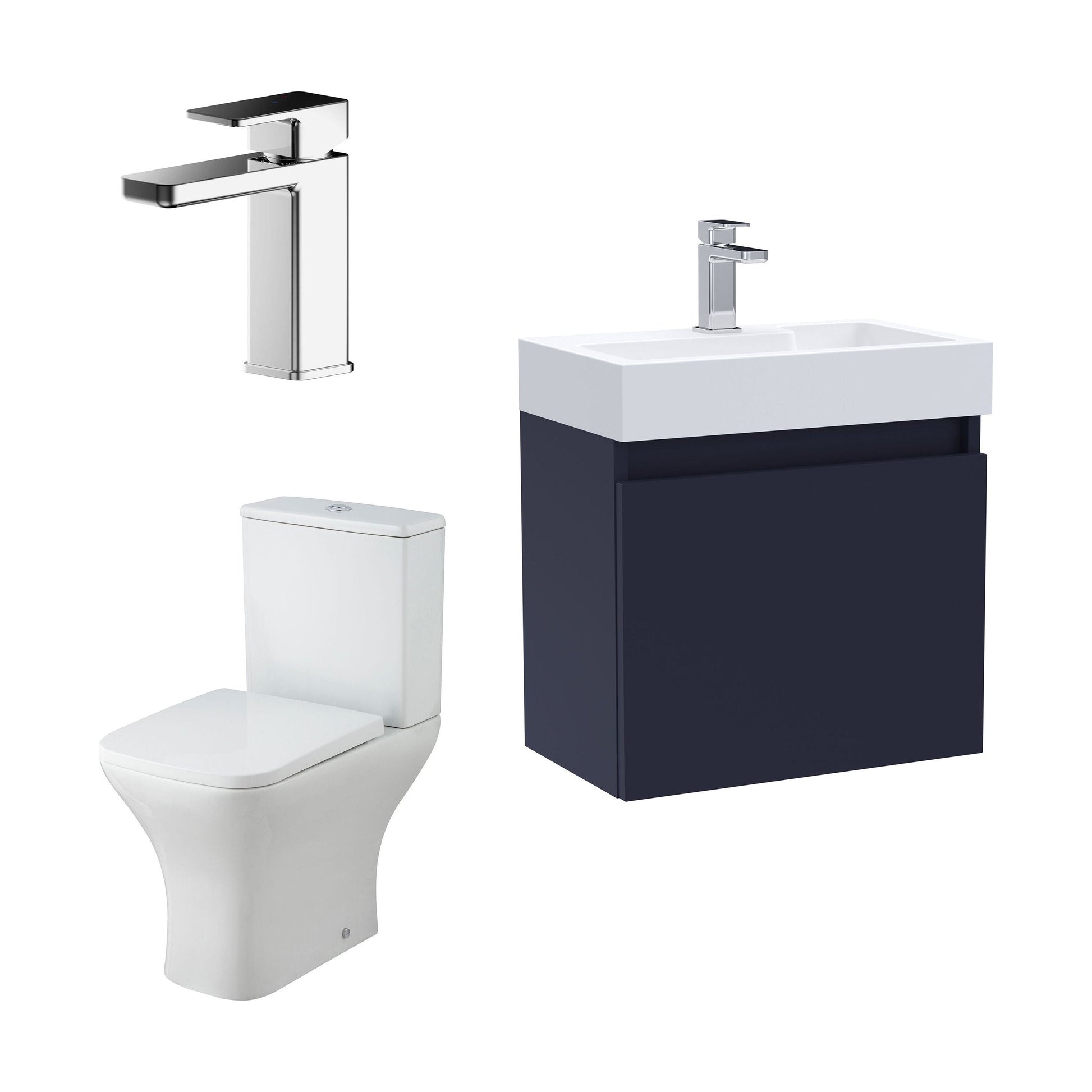 [BFZCH017] Cloakroom Suite - Slimline Vanity Unit, Tap and Toilet - Electric Blue/Chrome - Cutout