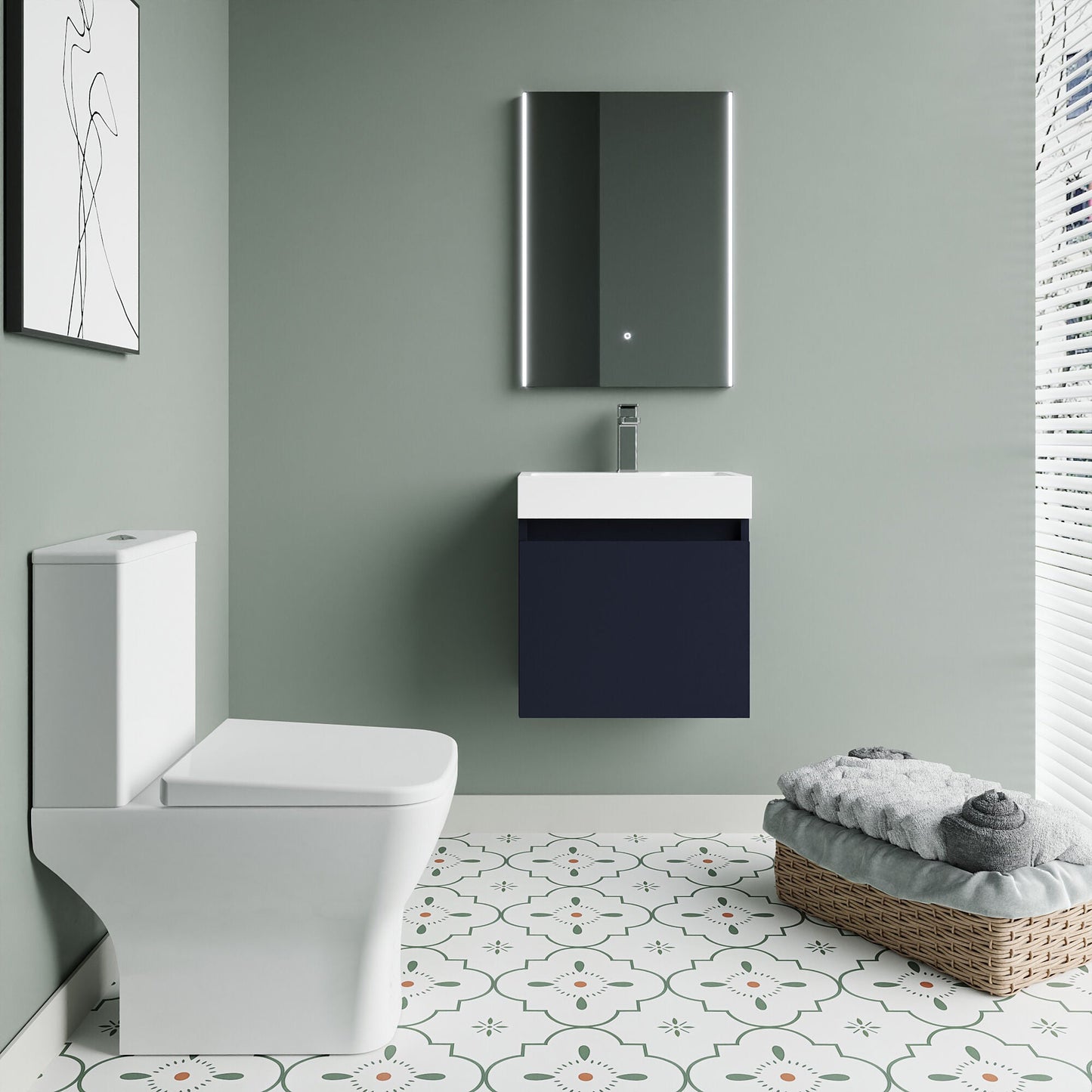 [BFZCH017] Cloakroom Suite - Slimline Vanity Unit, Tap and Toilet - Electric Blue/Chrome - Lifestyle 1