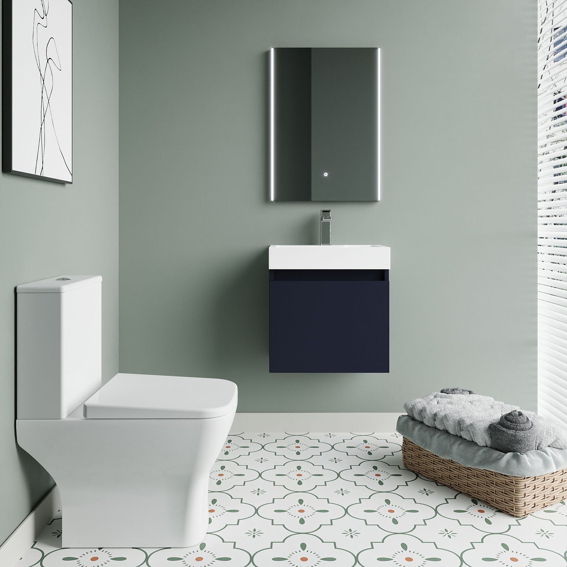[BFZCH017] Cloakroom Suite - Slimline Vanity Unit, Tap and Toilet - Electric Blue/Chrome - Lifestyle 1