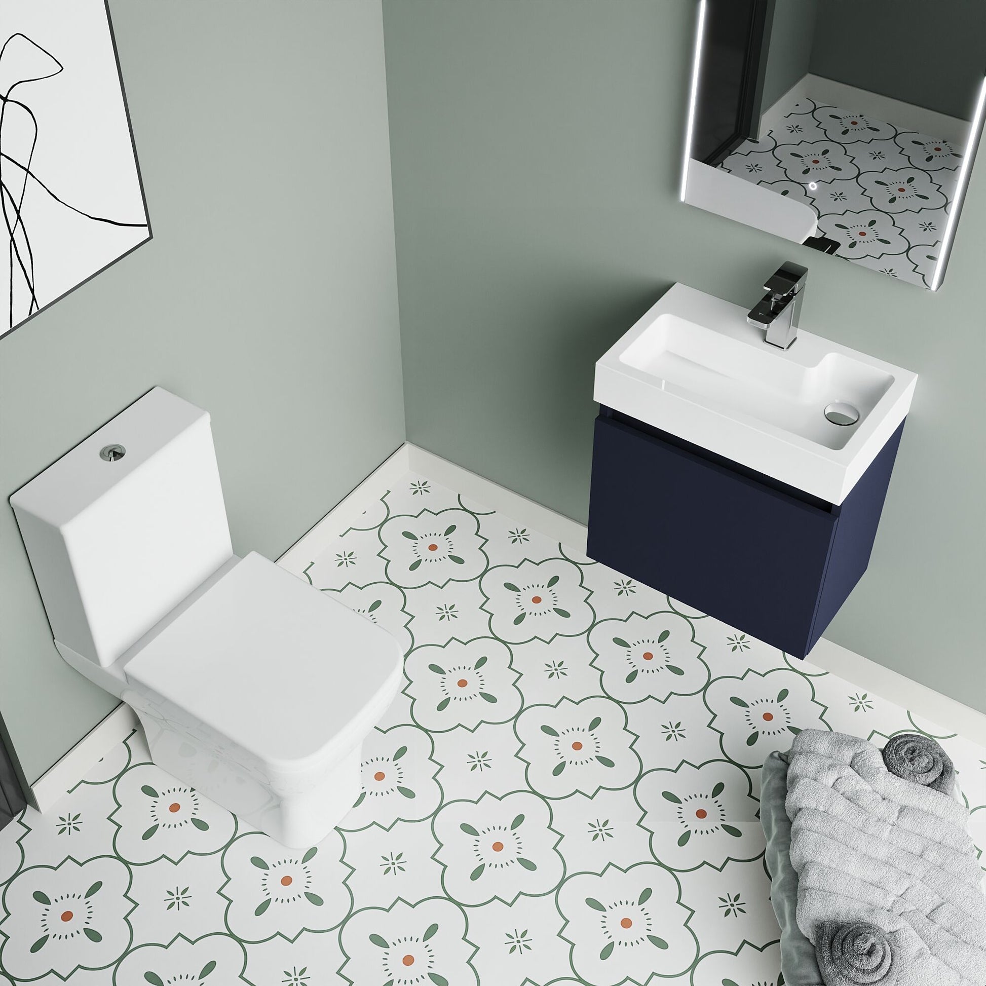 [BFZCH017] Cloakroom Suite - Slimline Vanity Unit, Tap and Toilet - Electric Blue/Chrome - Lifestyle 2