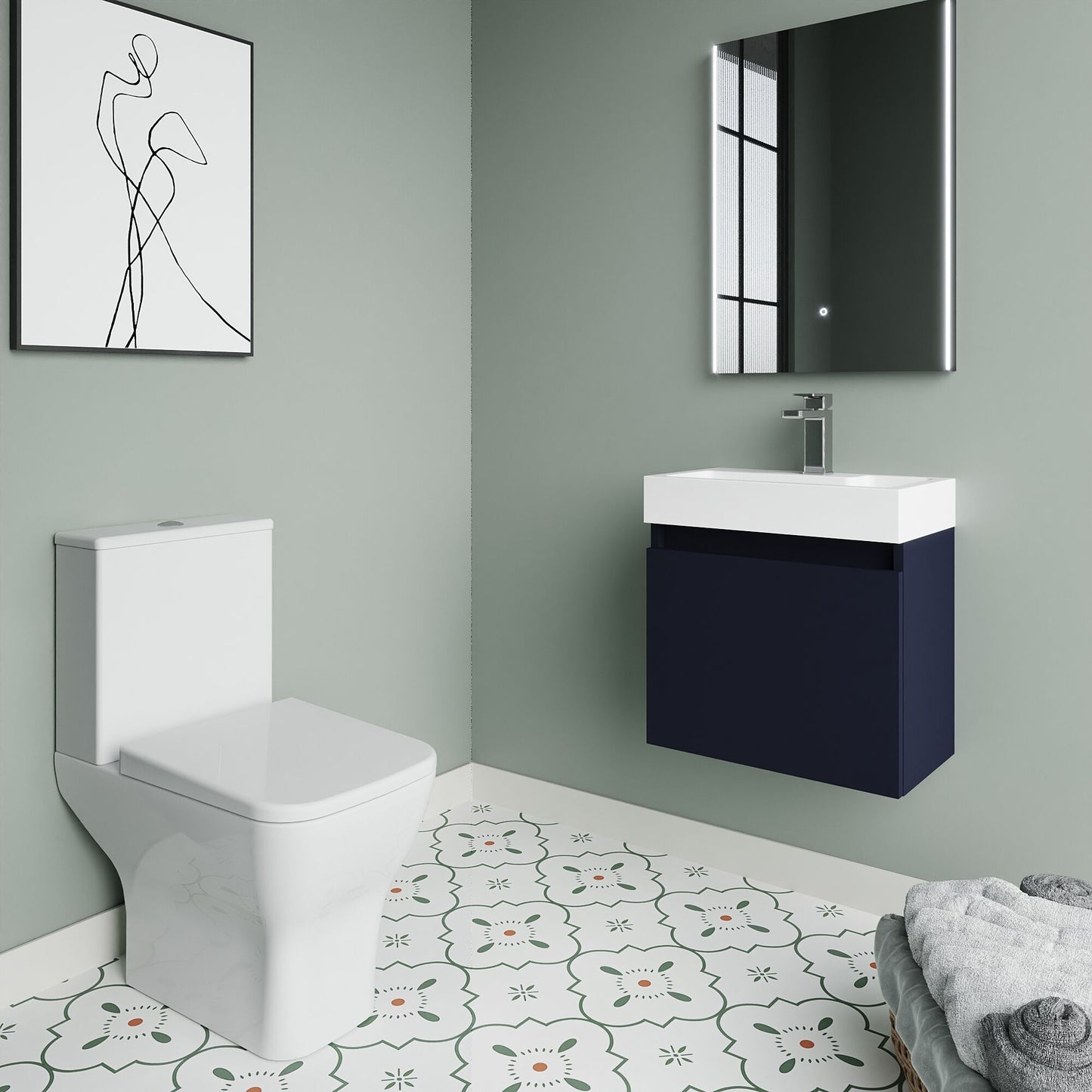 [BFZCH017] Cloakroom Suite - Slimline Vanity Unit, Tap and Toilet - Electric Blue/Chrome - Lifestyle 3
