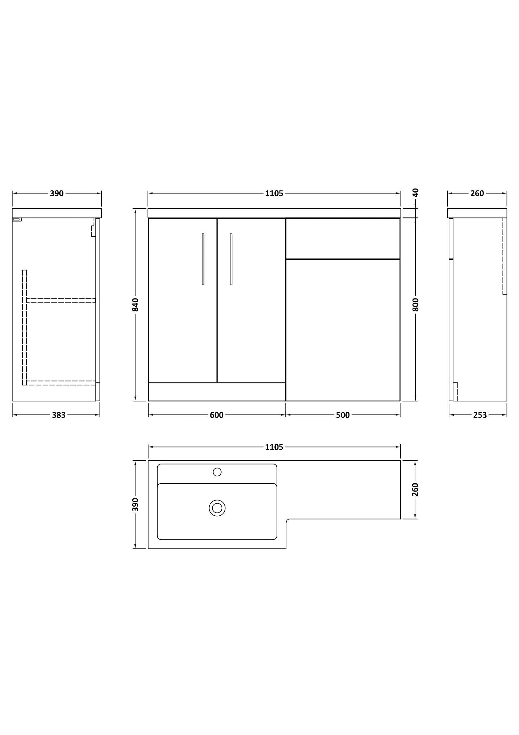 [BFZLE011] Bramshall Vanity Unit Bundle, Choice of Orientation and Colour - Technical Drawing