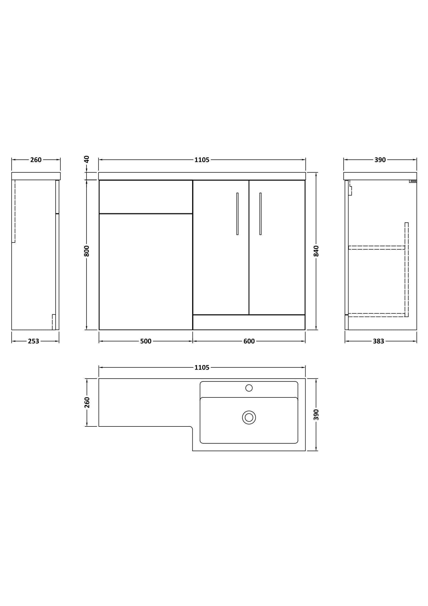 [BFZLE012] Bramshall Vanity Unit Bundle, Choice of Orientation and Colour - Technical Drawing