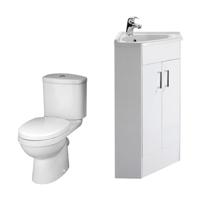 [BFZOR001] Bathroom Floor Standing Corner Vanity Unit and Toilet Set - White - Cutout