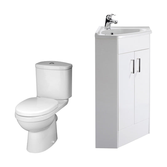 [BFZOR001] Bathroom Floor Standing Corner Vanity Unit and Toilet Set - White - Cutout