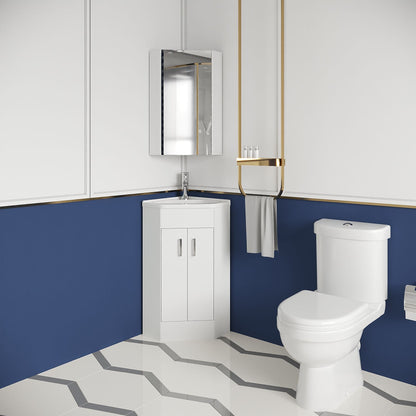 [BFZOR001] Bathroom Floor Standing Corner Vanity Unit and Toilet Set - White - Lifestyle 1