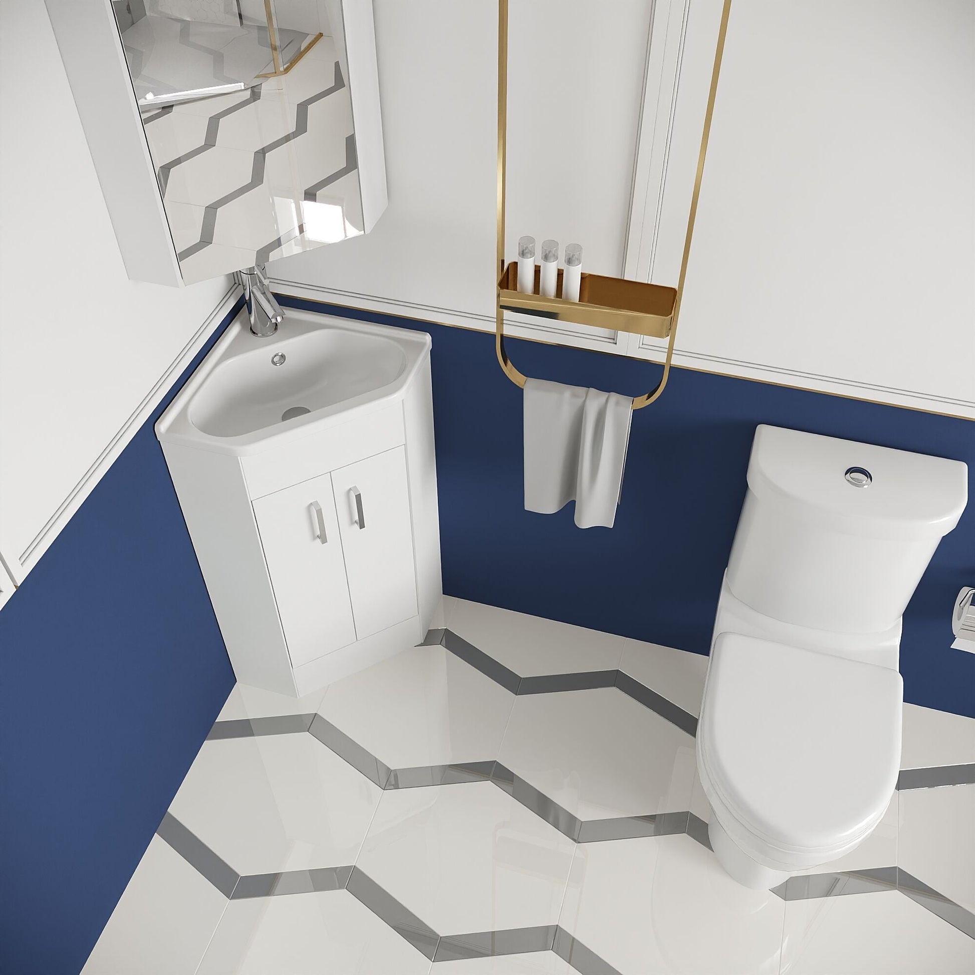 [BFZOR001] Bathroom Floor Standing Corner Vanity Unit and Toilet Set - White - Lifestyle 2