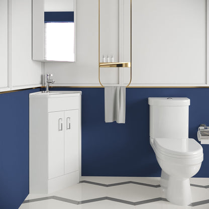 [BFZOR001] Bathroom Floor Standing Corner Vanity Unit and Toilet Set - White - Lifestyle 3