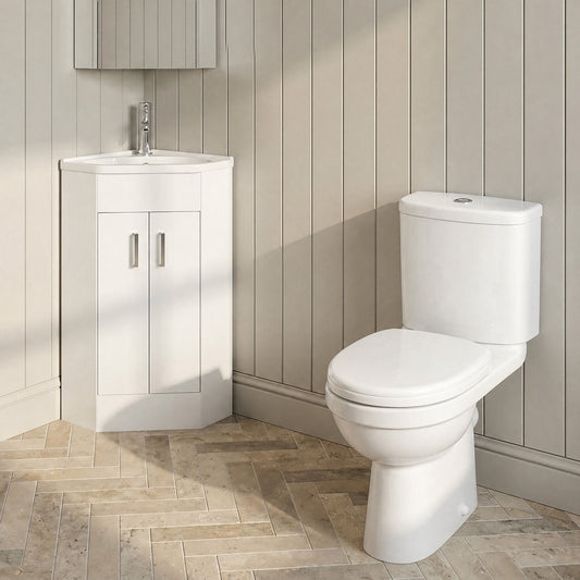 [BFZOR001] Hamstall Bathroom Floor Standing Corner Vanity Unit and Toilet Set - White - Silo