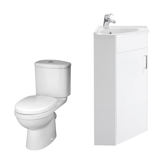 [BFZOR002] Bathroom Corner Vanity Unit and Toilet Set - White - Cutout