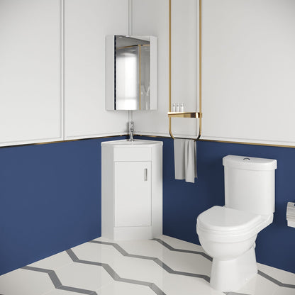 [BFZOR002] Bathroom Corner Vanity Unit and Toilet Set - White - Lifestyle 1