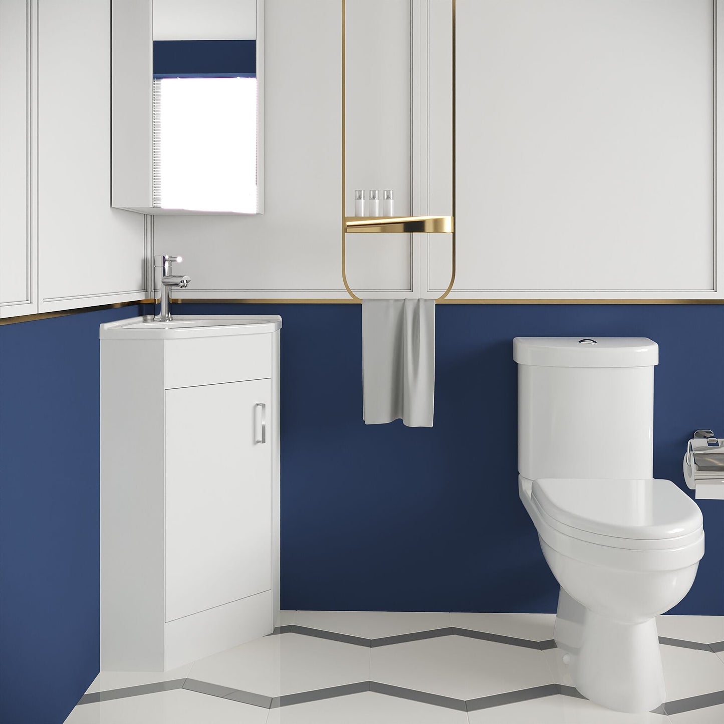 [BFZOR002] Bathroom Corner Vanity Unit and Toilet Set - White - Lifestyle 3