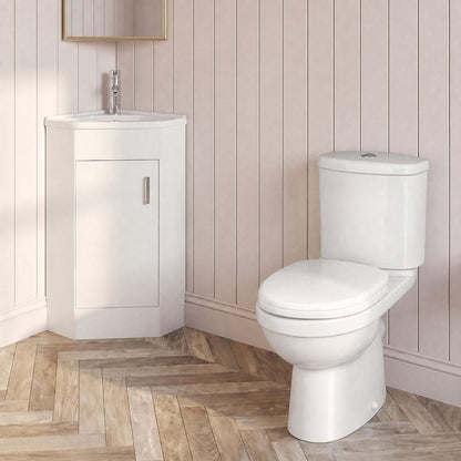 [BFZOR002] Hamstall Bathroom Corner Vanity Unit and Toilet Set - White - Silo
